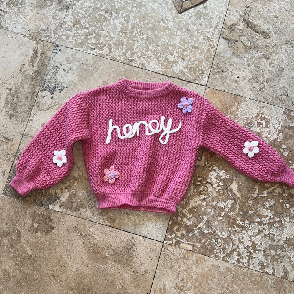 Embroidered “Honey” sweater size 5